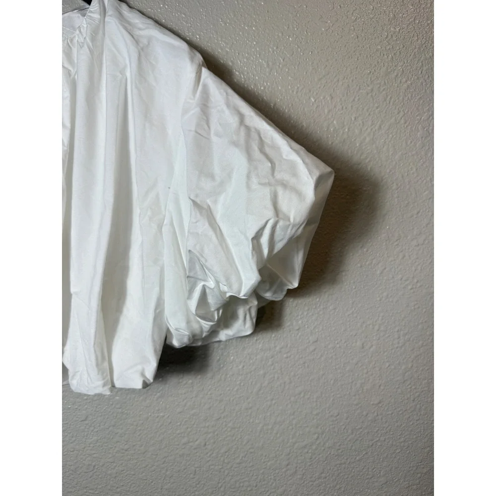 NWT ZARA Balloon Poplin Top White Puff Sleeve Blouse Size S